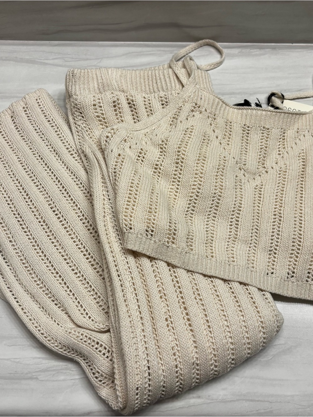 Cream Knit Two-Piece Set - Cropped Tank + Skirt - Picture 2 of 3
